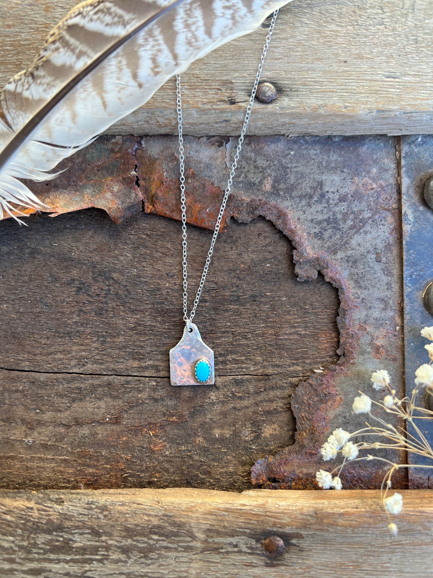 Turquoise Cow Tag Necklace